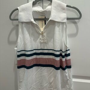 Varley White Polo Tank with Pink and Navy Stripe Bands
